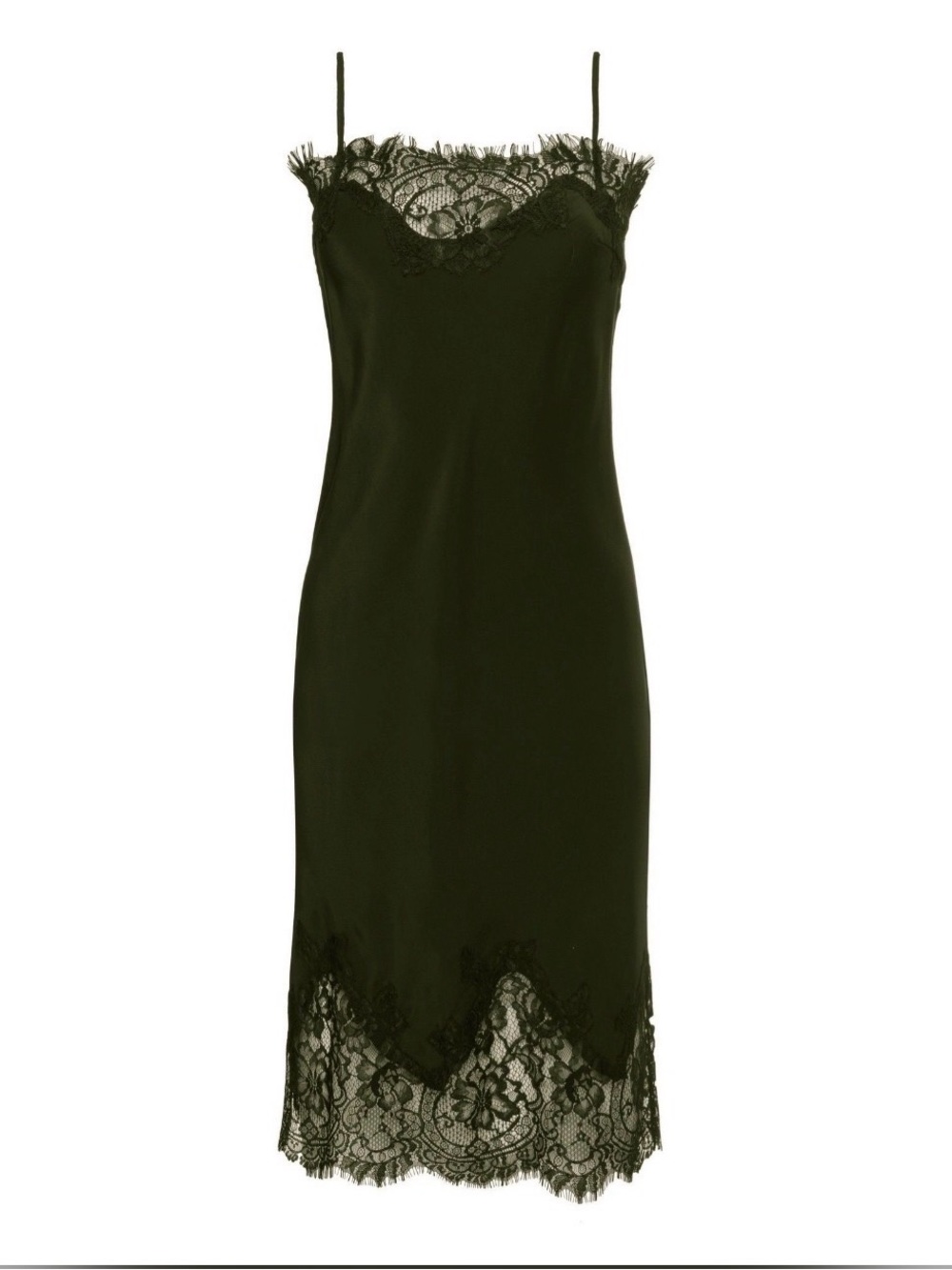 Gold Hawk Coco Lace Silk Slip Dress (Duffle Green)